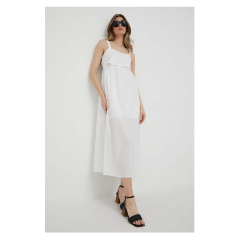 Bavlněné šaty Sisley bílá barva, midi