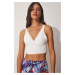 Happiness İstanbul Women's White Straps Knitwear Bralette