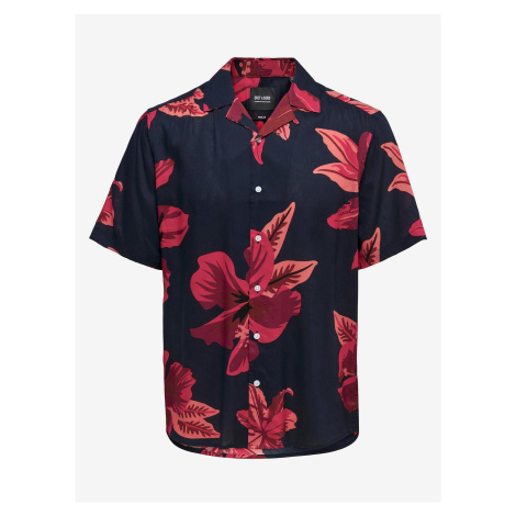 ONLY & SONS Červeno-černá pánská květovaná košile s krátkým rukávem ONLY & SON - Pánské