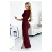 Lesklé dámské šaty ve vínové bordó barvě s výstřihem a rozparkem na noze 404-5