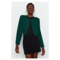 Trendyol Emerald Green Tweed Crop Woven Jacket