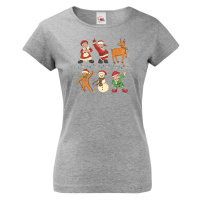 Dámské vánoční tričko s potiskem vánočních postaviček - vánoční tričko