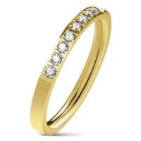 Ocelový prsten zlaté barvy, linie čirých zirkonů, lesklý povrch, 2,5 mm
