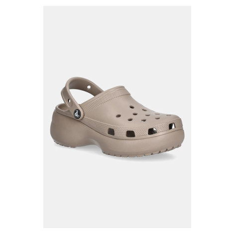 Pantofle Crocs Classic Platform Clog dámské, hnědá barva, na platformě, 206750