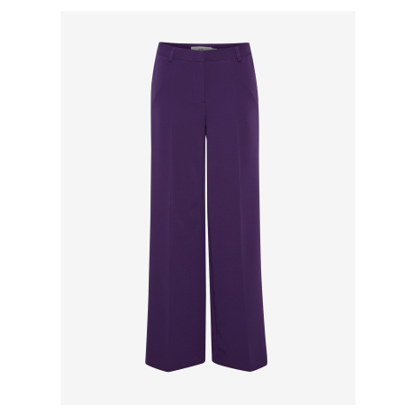 Tmavě fialové dámské široké kalhoty ICHI