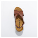 Blancheporte Kožené ažurové sandály na klínku karamelová