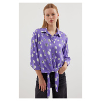 Bigdart 20243 Tie Front Patterned Shirt - Lilac