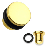 Plug do ucha z oceli 316L ve zlaté barvě, černá gumička, různé tloušťky - Tloušťka : 6 mm