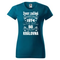 DOBRÝ TRIKO Dámské tričko s potiskem Život začíná královna Barva: Petrolejová