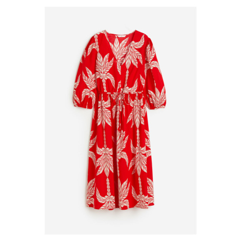H & M - Bavlněné šaty's balonovým rukávem - červená H&M