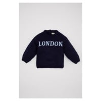 DEFACTO Baby Boy Navy Blue Printed Knitwear Sweater