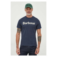 Bavlněné tričko Barbour tmavomodrá barva, s potiskem
