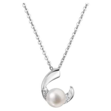 Evolution Group Stříbrný náhrdelník s pravou říční perlou v půlkruhu se zirkony 22041.1