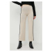 Vlněné kalhoty Beatrice B béžová barva, jednoduché, high waist