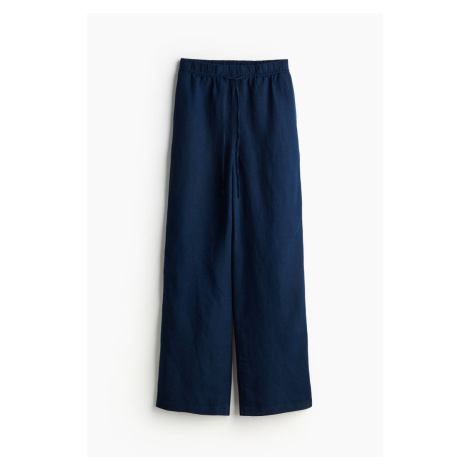 H & M - Natahovací kalhoty z lněné směsi - modrá H&M