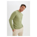 DEFACTO Men's Khaki Standard Fit Regular Cut Crew Neck Jacquard Aviator Sweater