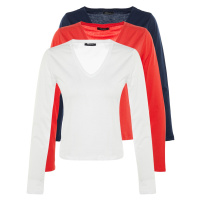 Trendyol Navy Blue-White-Red 100% Cotton 3-Pack Basic V-Neck Knitted T-Shirt