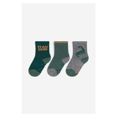 H & M - Protiskluzové ponožky 3 kusy - zelená H&M