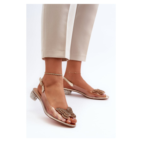 Transparentní sandály na nízkém podpatku s motýlem, růžové zlato D&A Kesi