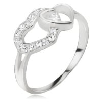 Srdíčkovitý prsten, zirkonová a hladká kontura srdce, stříbro 925