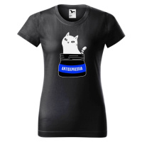 DOBRÝ TRIKO Dámské tričko s potiskem s kočkou ANTIDEPRESIVA Barva: Ebony grey