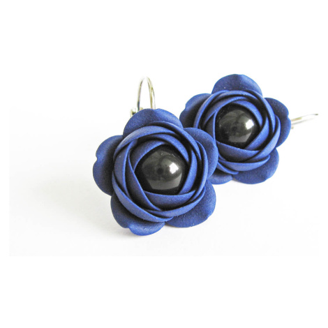 Troli Modré visací náušnice s černou perličkou Estrela kytičky