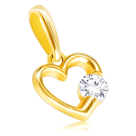 Diamantový přívěsek ve 14K žlutém zlatě - lesklá kontura srdce s čirým briliantem Šperky eshop