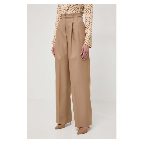 Vlněné kalhoty BOSS béžová barva, široké, high waist, 50509120 Hugo Boss