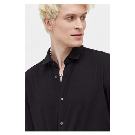 Košile HUGO černá barva, slim, s klasickým límcem Hugo Boss