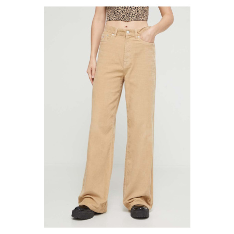 Manšestrové kalhoty Tommy Jeans béžová barva, high waist Tommy Hilfiger