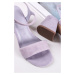 Světle fialové kožené sandály na hrubém podpatku 1-28398