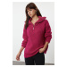 Trendyol Fuchsia Soft Textured Stand Collar Knitwear Sweater