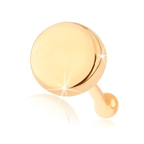 Rovný piercing do nosu ze žlutého 14K zlata - plochý lesklý kruh Šperky eshop