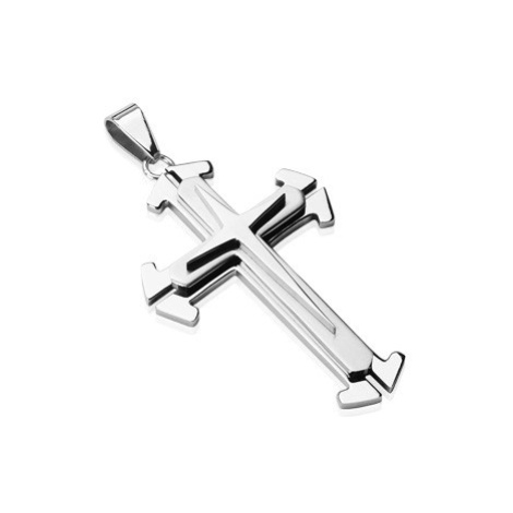 Ocelový přívěsek ve stříbrném odstínu - trojitý kříž Šperky eshop