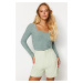 Trendyol Mint Square Neck Fitted/Sleeping Crop Soft Knitted Blouse