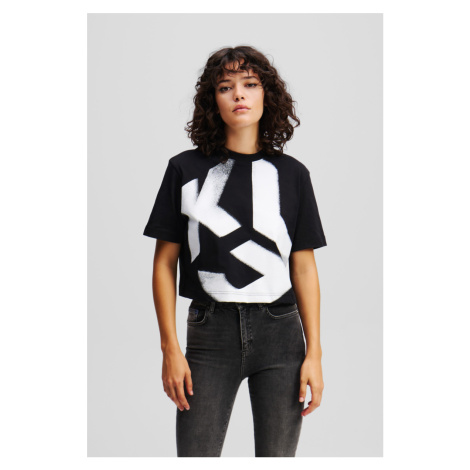 Tričko karl lagerfeld jeans klj cropped bleach logo tee black