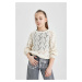 DEFACTO Girl's Crew Neck Openwork Sweater