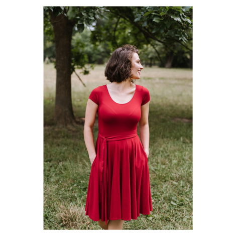 Šaty Osudová Rozálie s krátkým rukávem, nižší gramáž, tmavě červené