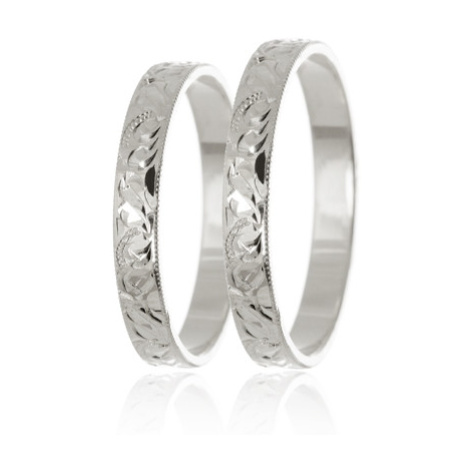 Snubní prsteny z bílého zlata ryté SNUB0135B + DÁREK ZDARMA