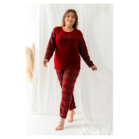 Trendyol Curve Burgundy Plaid Patterned Patterned Knitted Pajamas Set