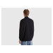 Benetton, Black Zip-up Sweater In 100% Merino Wool