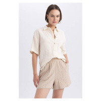 DEFACTO Oversize Fit Shirt Collar Muslin Short Sleeve Shirt