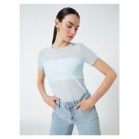 Koton See-through T-shirt with Stone Detailed Short Sleeves.
