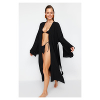 Trendyol Black Belted Maxi Woven Ruffled 100% Cotton Kimono & Kaftan