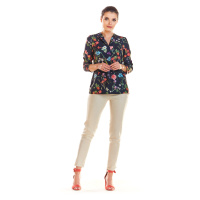 Infinite You Woman's Blouse M193 Navy Blue Flowers