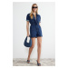 Trendyol Dark Blue Elastic Waist Denim Shorts Overalls