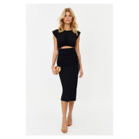 Trendyol Black Lined Knitted Dress With Accessory