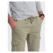 Men's JOGGERS pants with zippered cargo pockets - khaki V1 OM-PAJO-0123