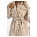 Teplý béžový kabát s kapsami, knoflíky a zavazováním v pase 493-1