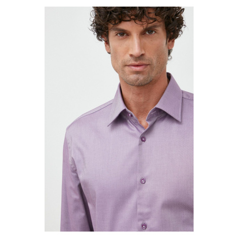 Košile BOSS pánská, fialová barva, slim, s klasickým límcem Hugo Boss